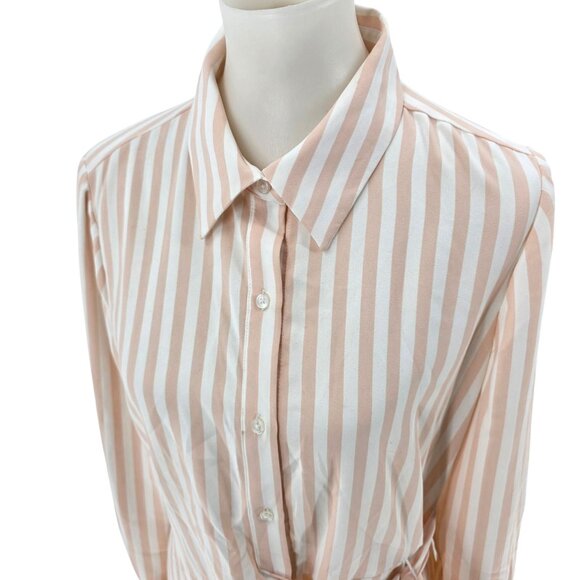 Alex Marie Womens Striped Wrap Shirt Dress Size 6 Pink & White Long Sleeve Polye - Picture 7 of 11